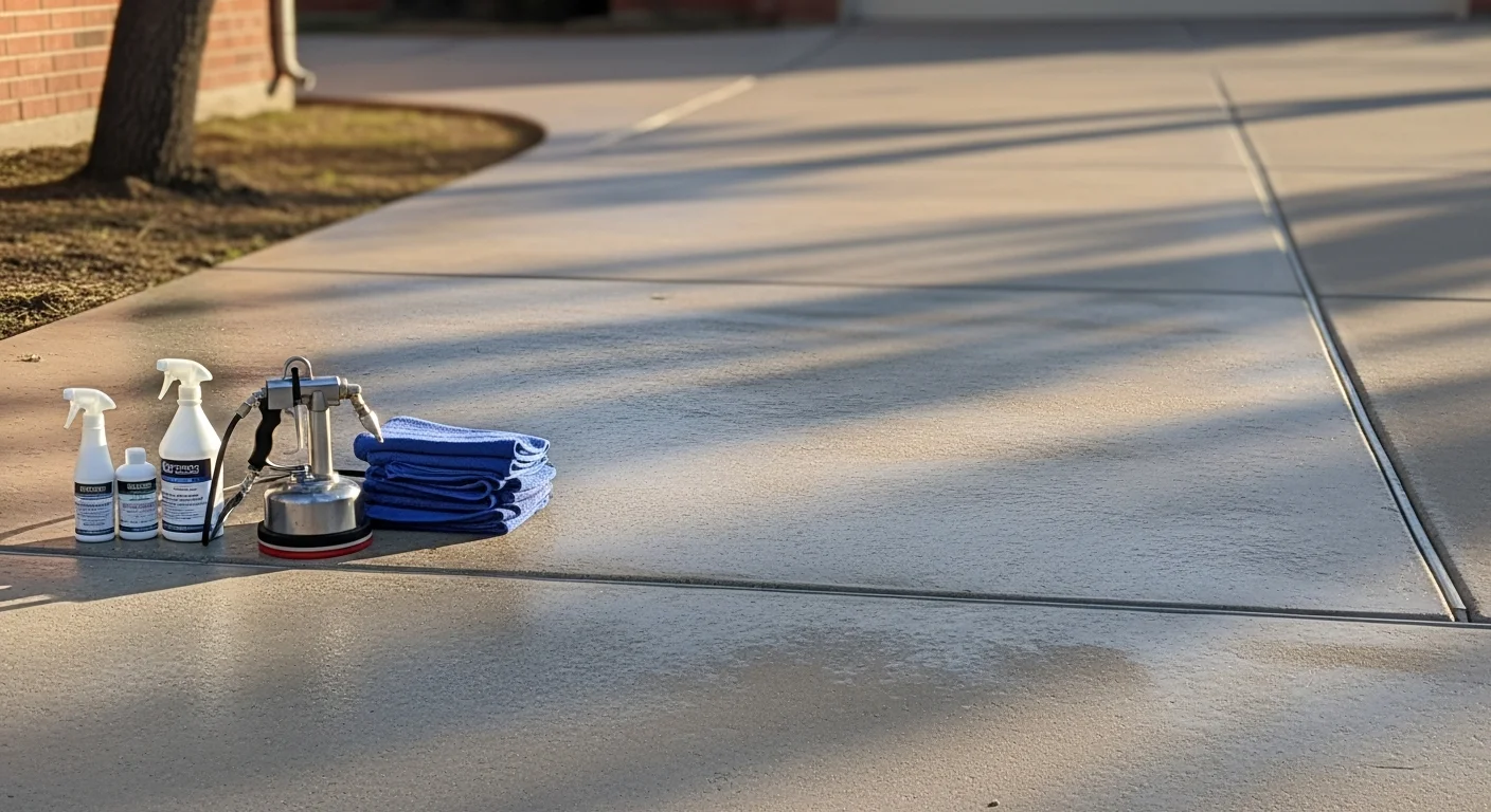 Protected concrete driveway with preserved surface and enhanced durability